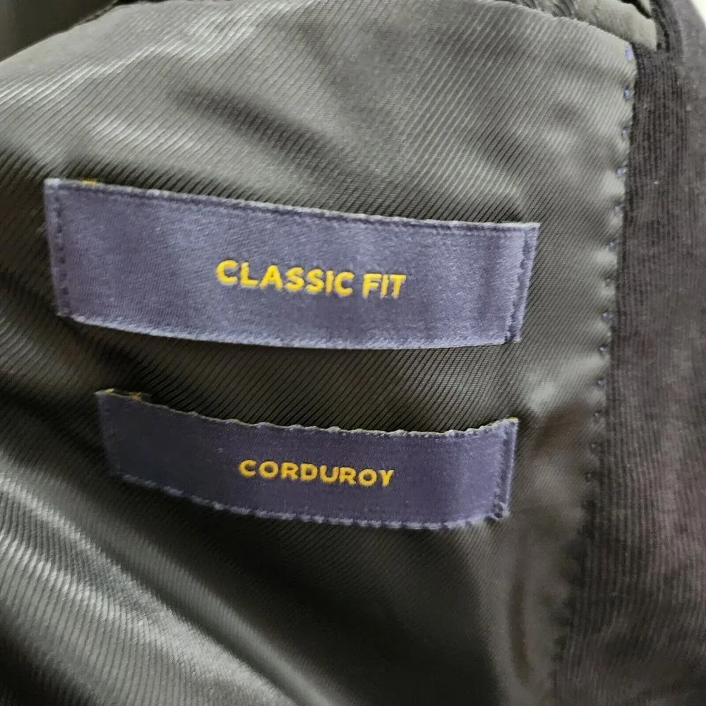 Stafford Black Corduroy Classic Fit Blazer Suit‎ Jacket Elbow Patch Size 48 REG